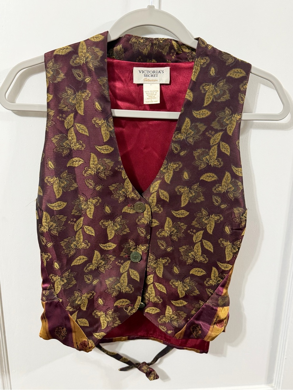 Victoria's Secret Vintage Burgundy & Gold Floral Satin Vest